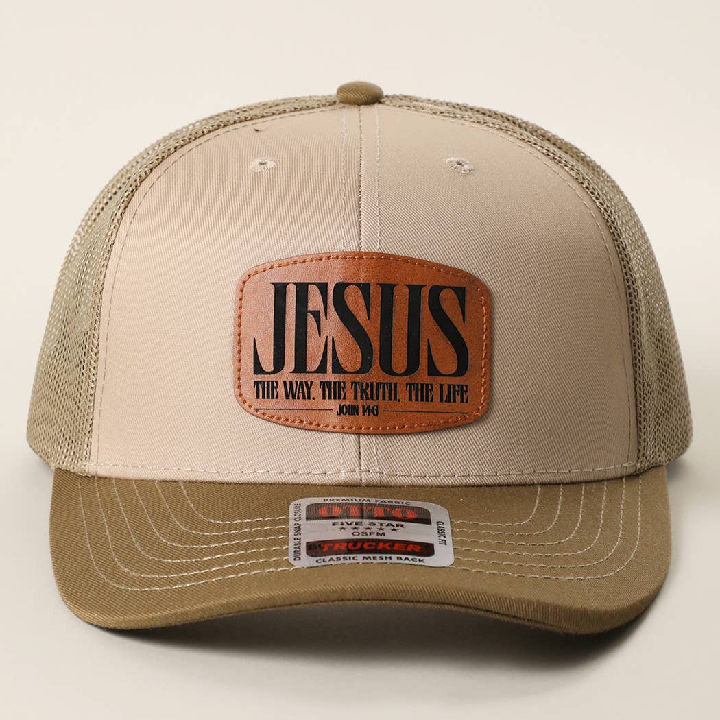 JESUS Leather Patch Mid-Profile Mesh Back Trucker Hat