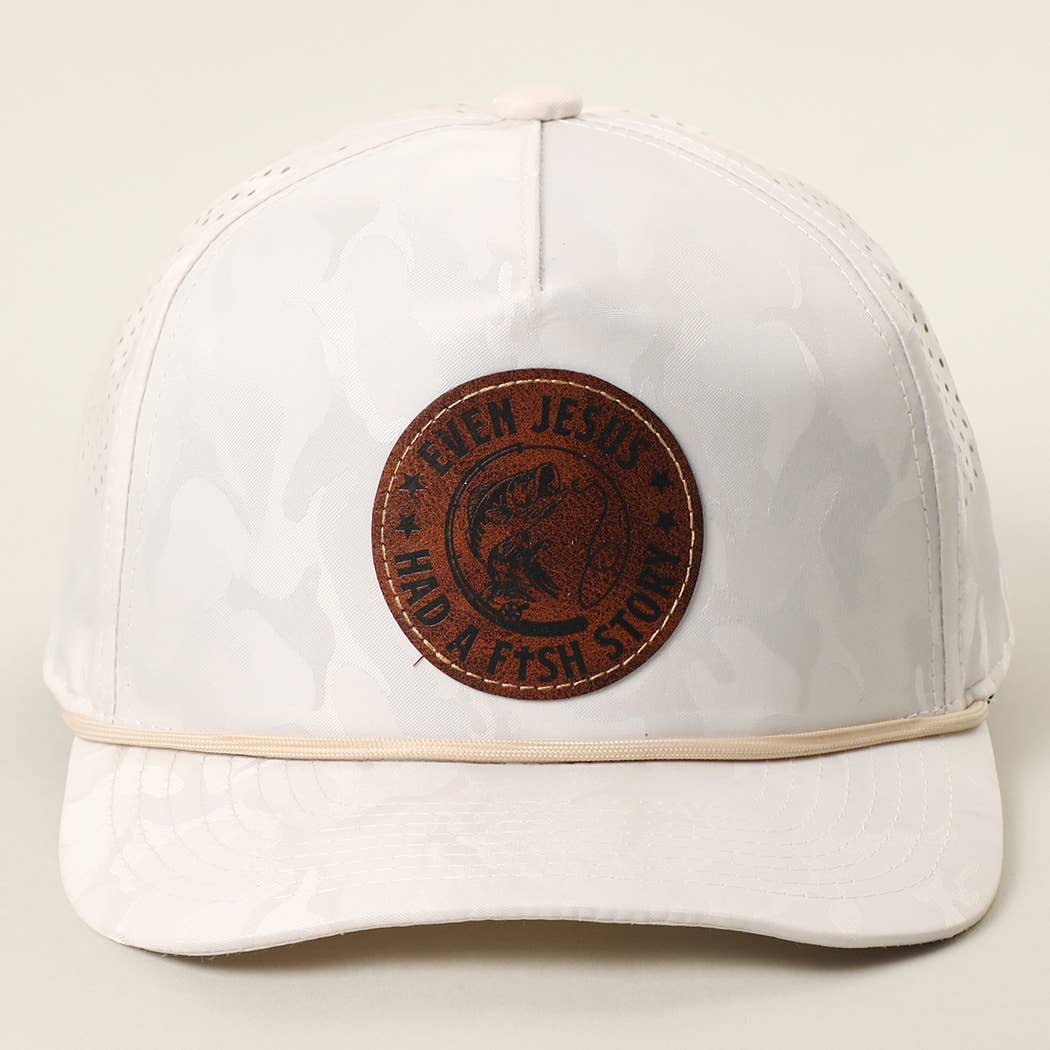 EVEN JESUS HAD A FISH STORY Leather Patch Rope Trucker Hat