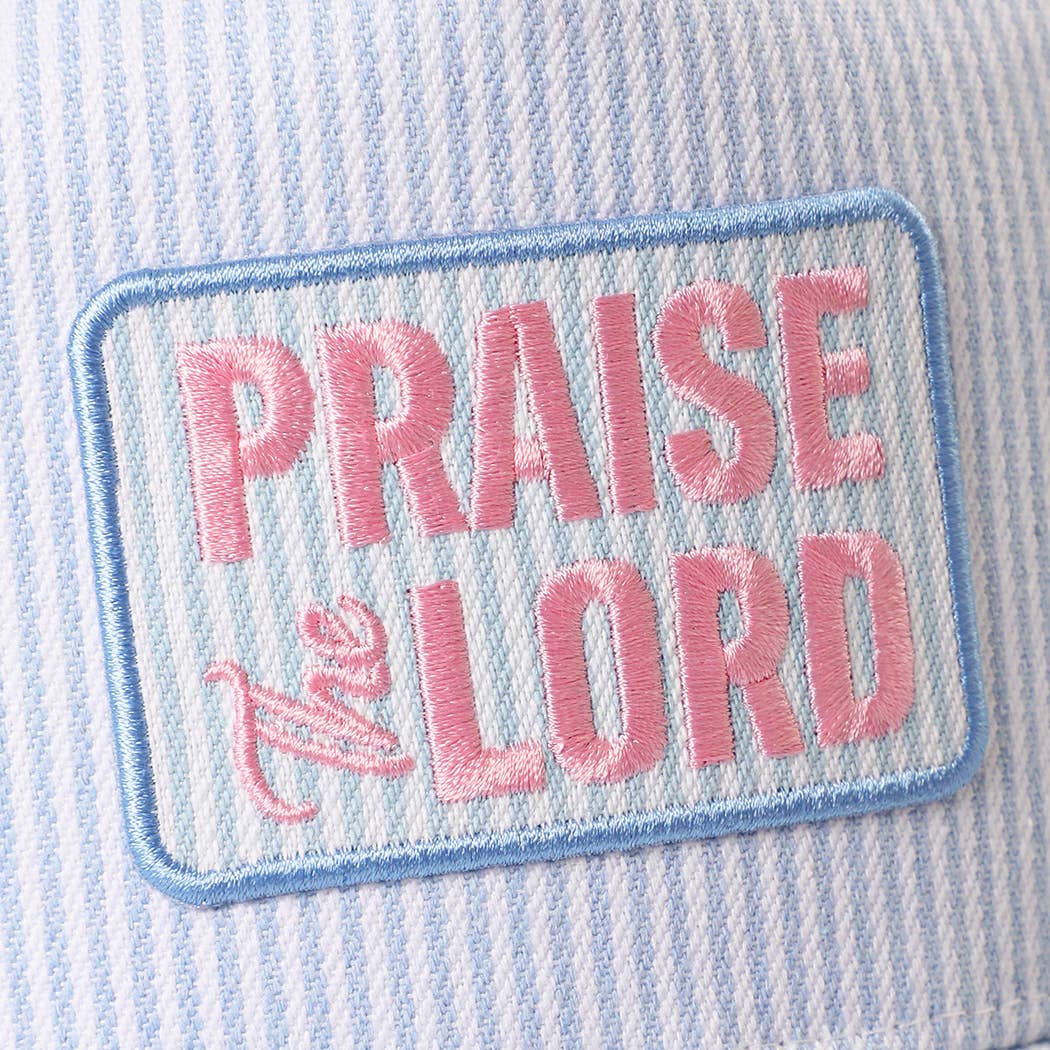 PRAISE THE LORD Embroidered Patch Seersucker Baseball Cap