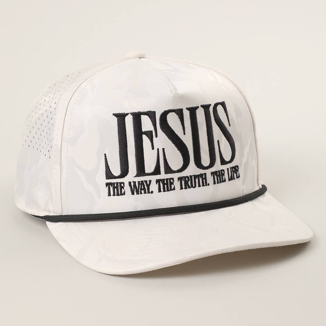 JESUS Embroidered White Camo Trucker Hat