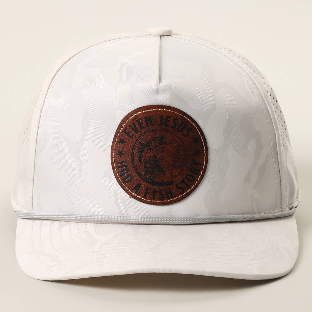 EVEN JESUS HAD A FISH STORY Leather Patch Rope Trucker Hat