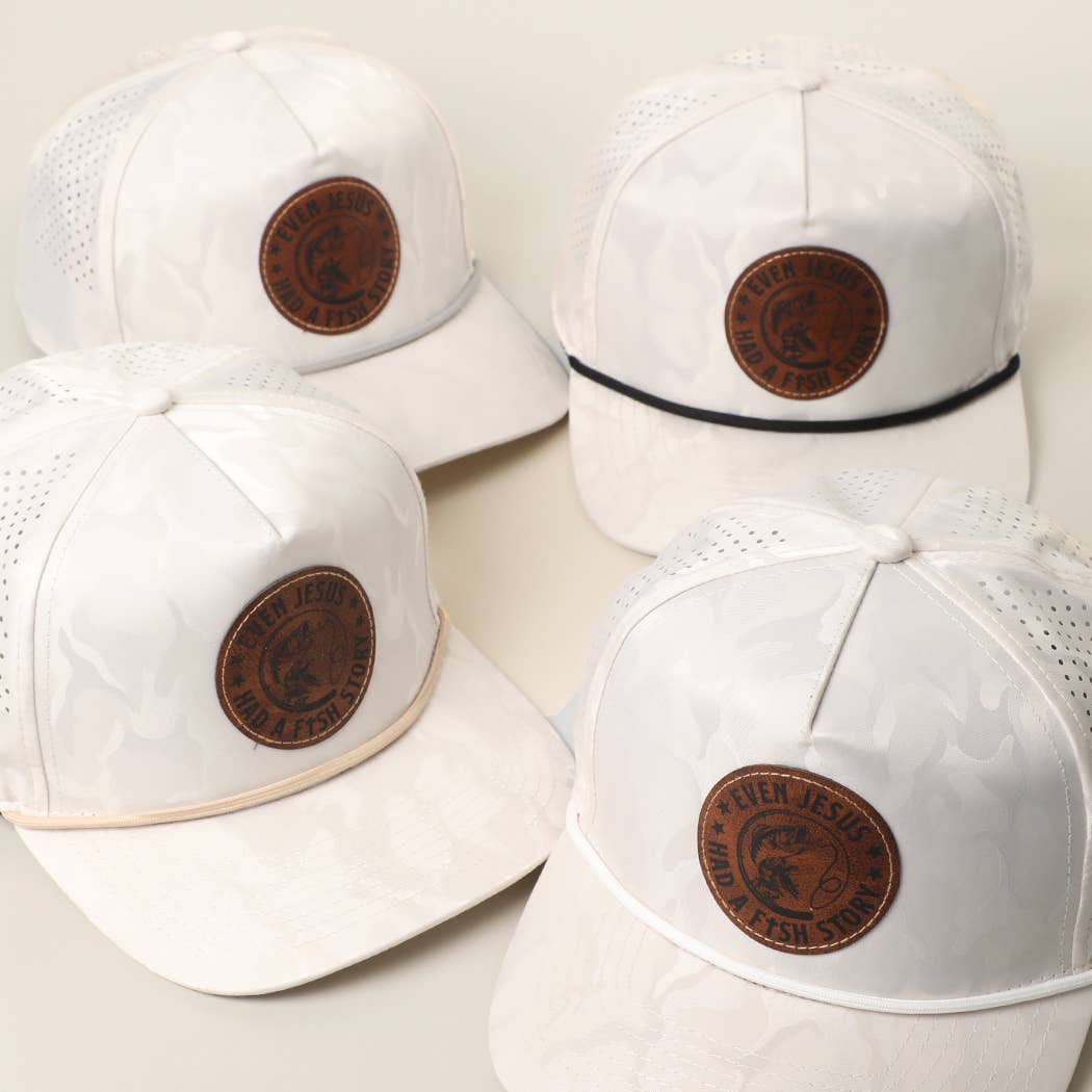 EVEN JESUS HAD A FISH STORY Leather Patch Rope Trucker Hat