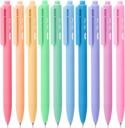 Retractable Gel Pens, 10 Pack, Color Ink, 0.7mm