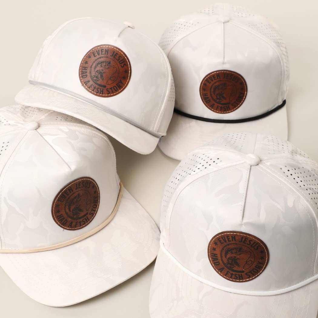 EVEN JESUS HAD A FISH STORY Leather Patch Rope Trucker Hat