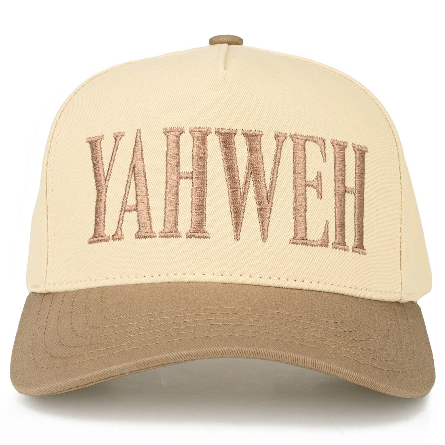 C.C YAHWEH Letter Embroidered on Brim Two Tone Trucker Hat