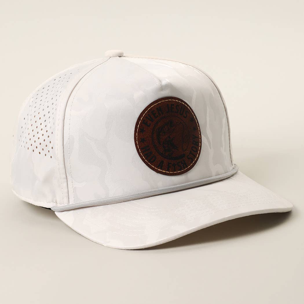 EVEN JESUS HAD A FISH STORY Leather Patch Rope Trucker Hat