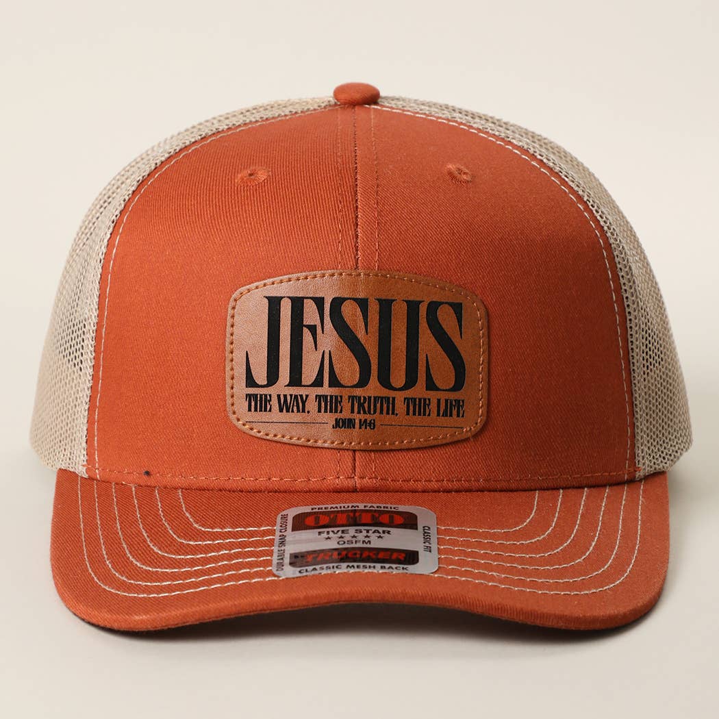 JESUS Leather Patch Mid-Profile Mesh Back Trucker Hat