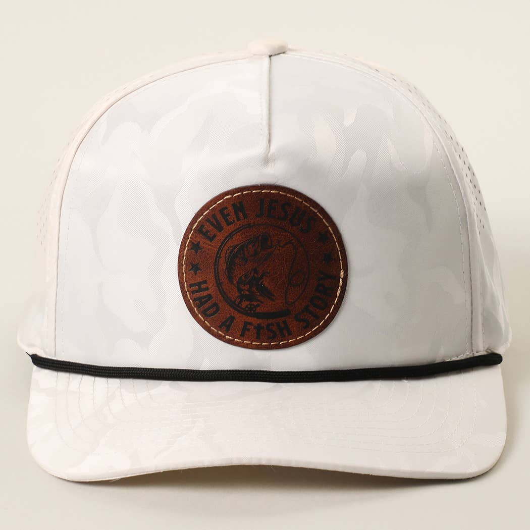 EVEN JESUS HAD A FISH STORY Leather Patch Rope Trucker Hat