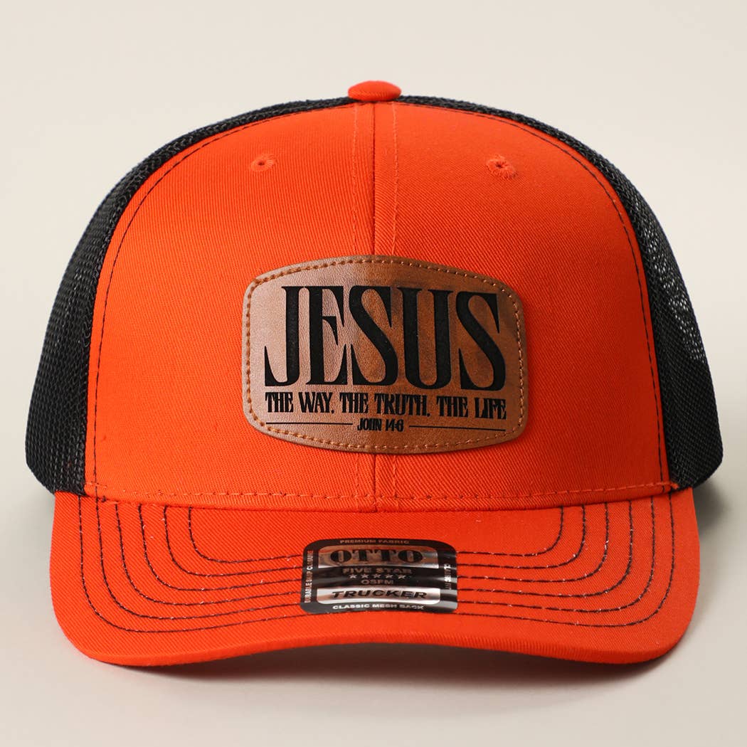 JESUS Leather Patch Mid-Profile Mesh Back Trucker Hat