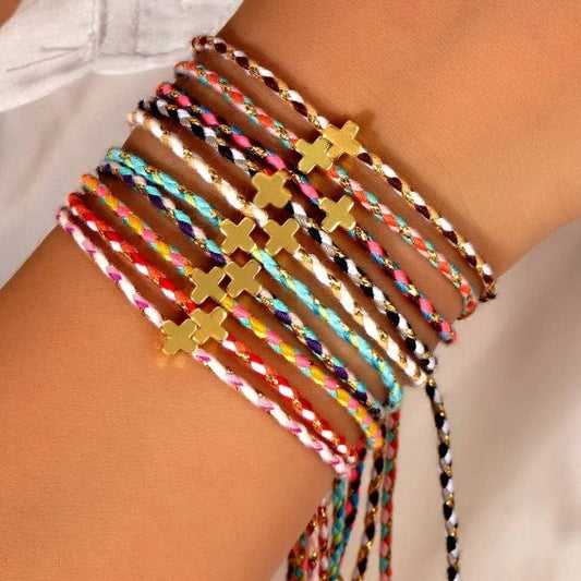 18K STAINLESS STEEL CORDED CROSS CHARM BRACELET | 40B5193