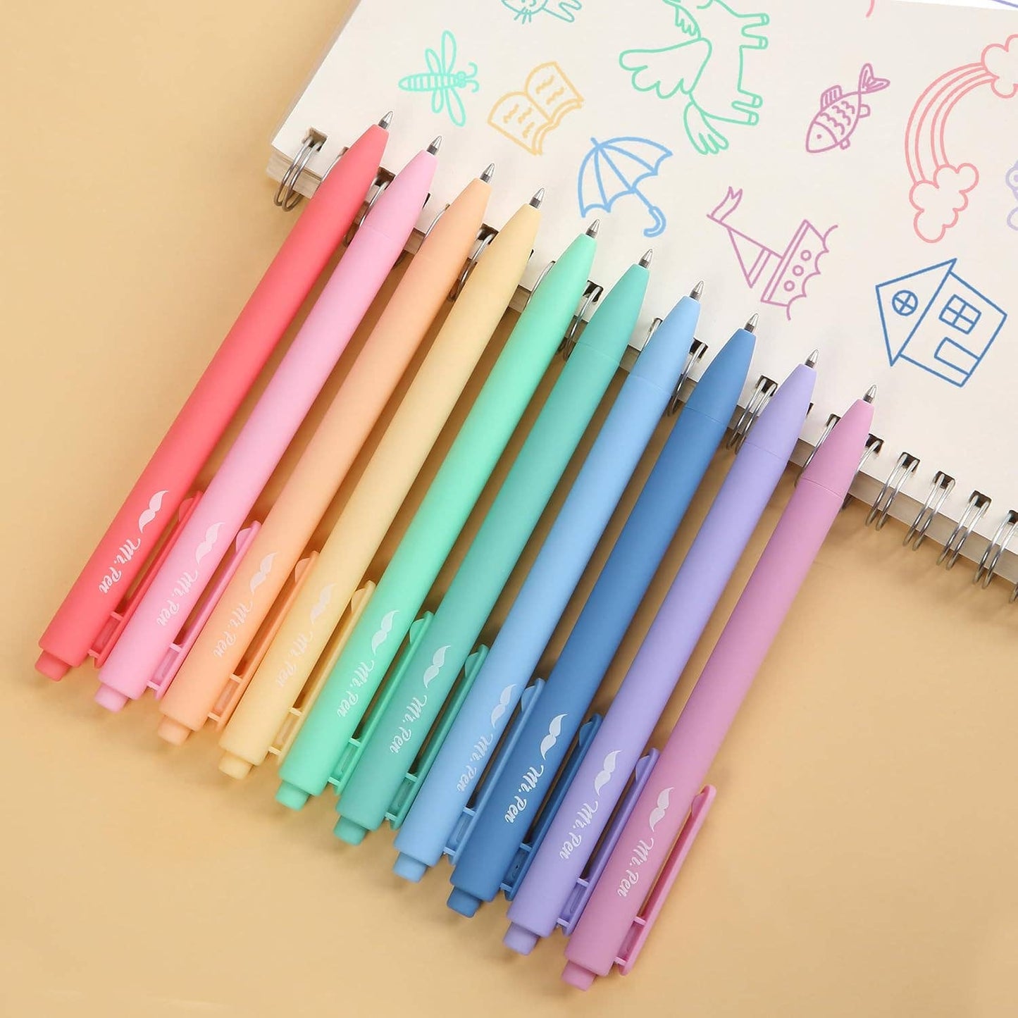Retractable Gel Pens, 10 Pack, Color Ink, 0.7mm