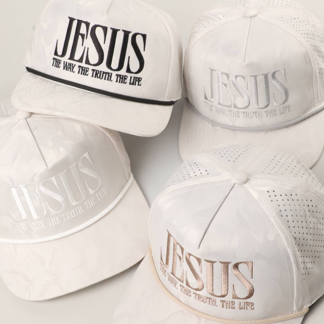 JESUS Embroidered White Camo Trucker Hat