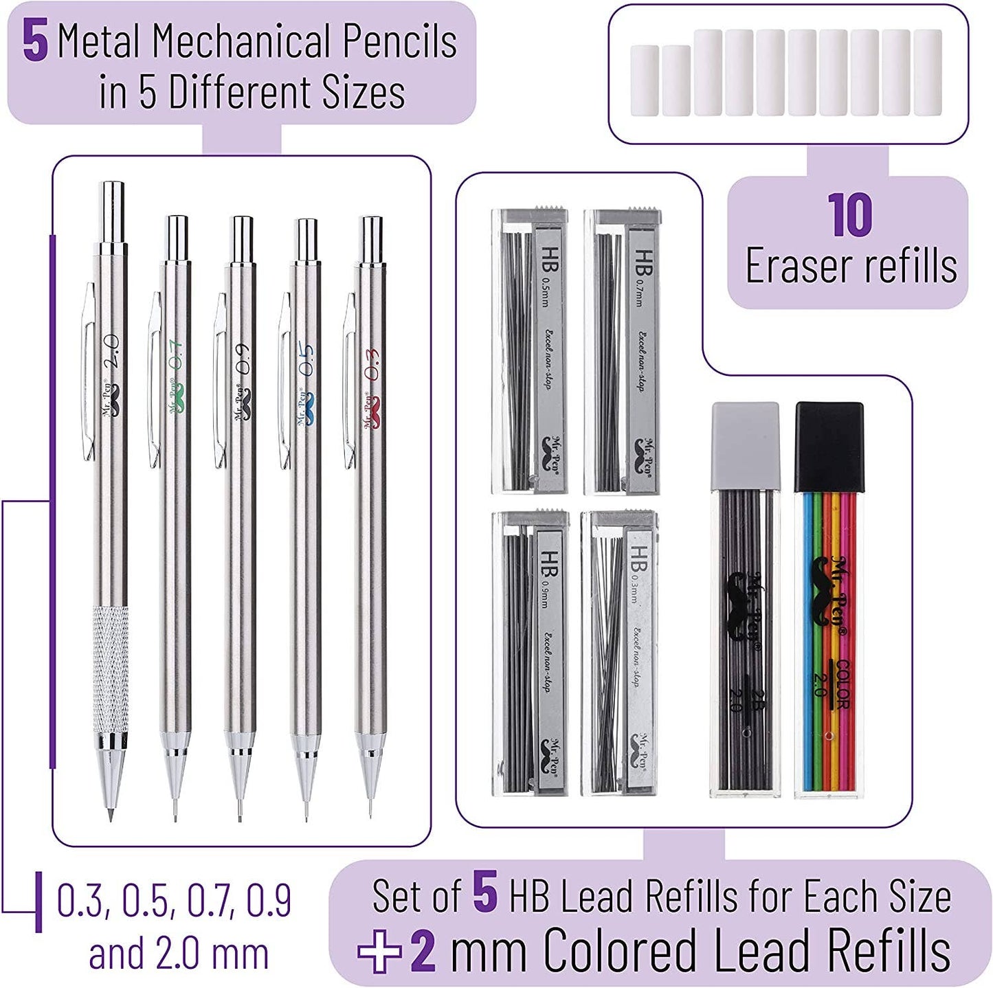 Metal Minimalist Mechanical Pencil Set