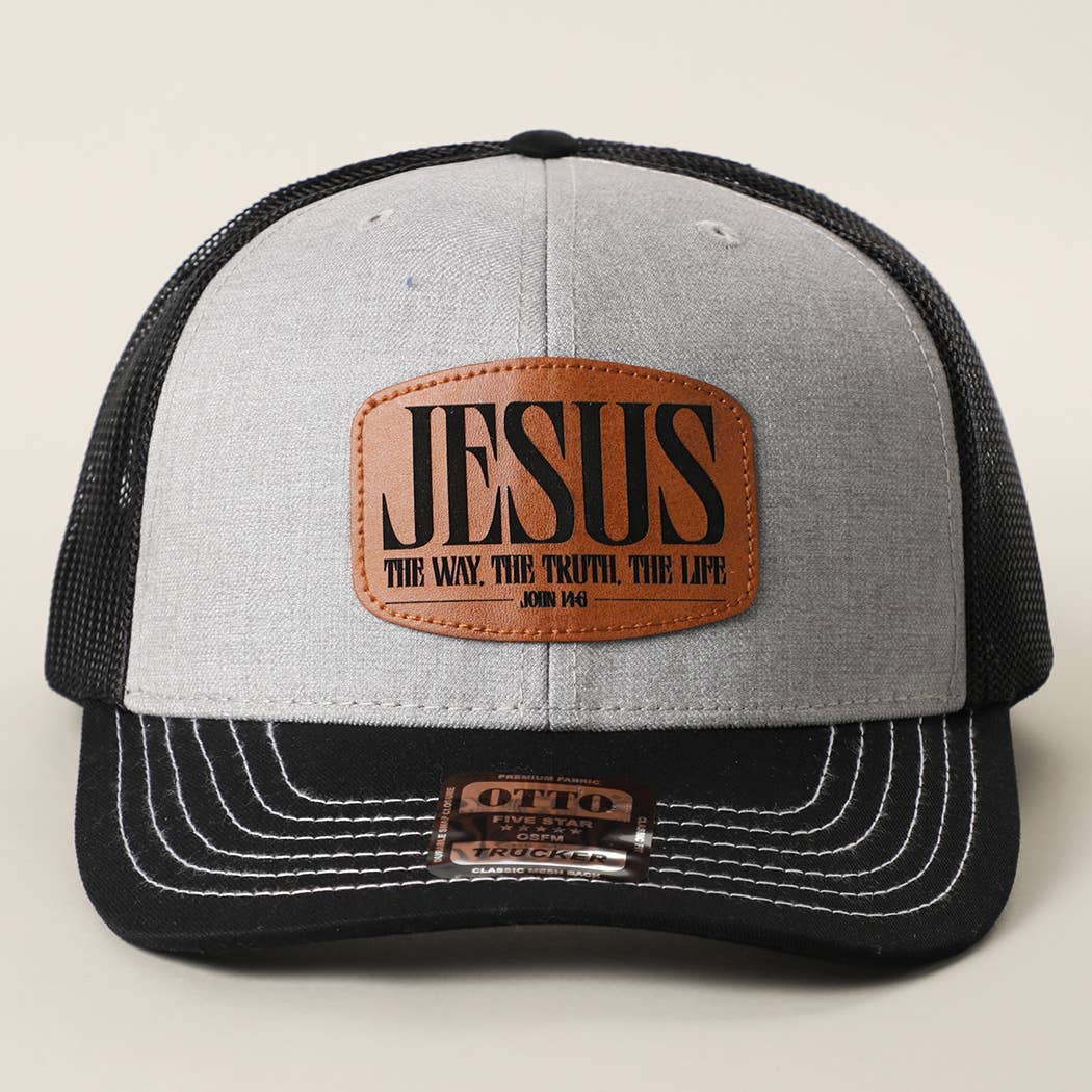 JESUS Leather Patch Mid-Profile Mesh Back Trucker Hat