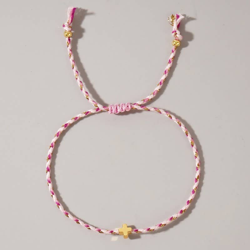 18K STAINLESS STEEL CORDED CROSS CHARM BRACELET | 40B5193