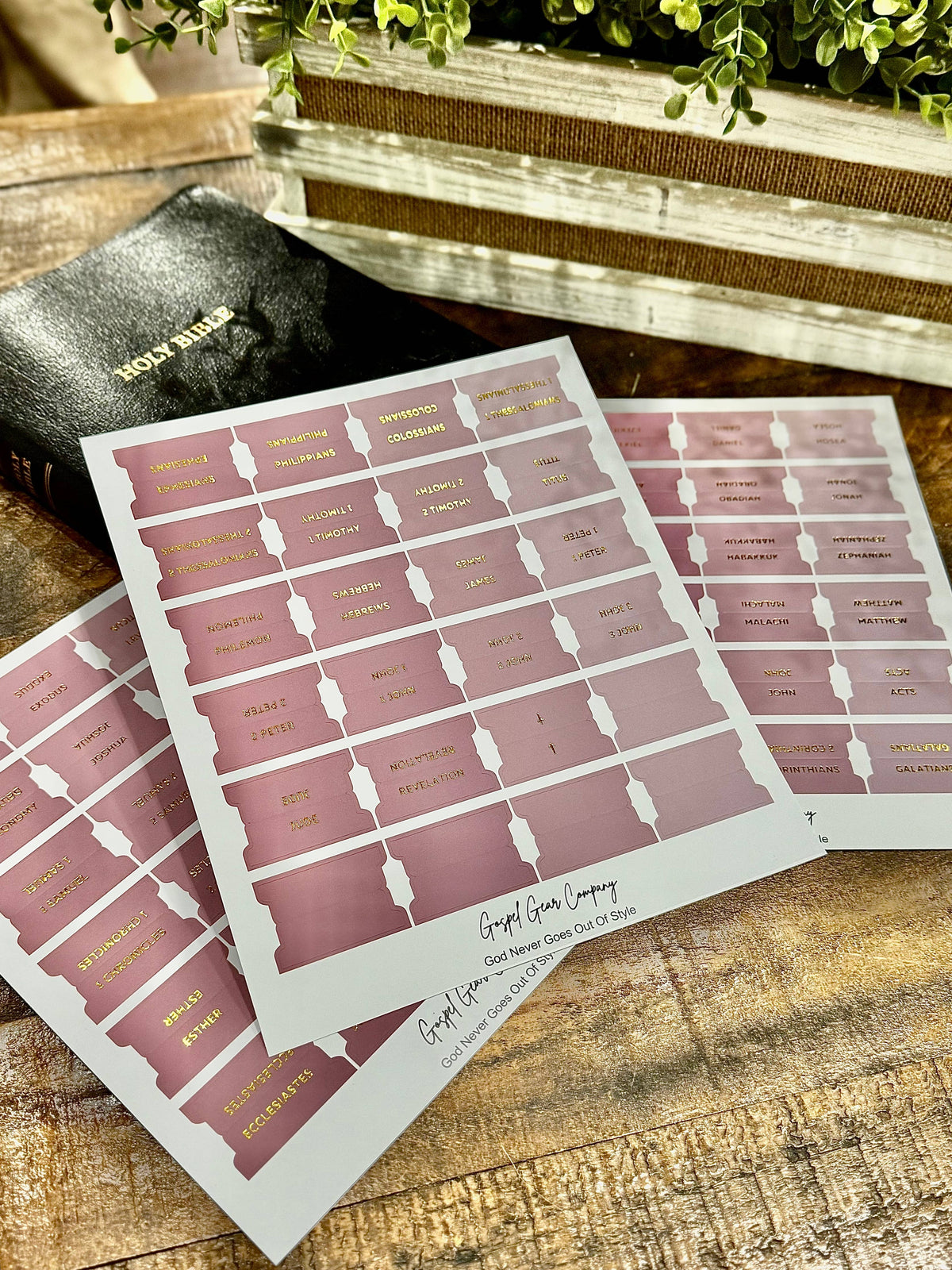 Gold Foil Dusty Rose Matte Bible Tabs