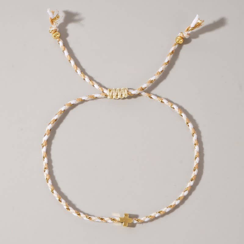 18K STAINLESS STEEL CORDED CROSS CHARM BRACELET | 40B5193