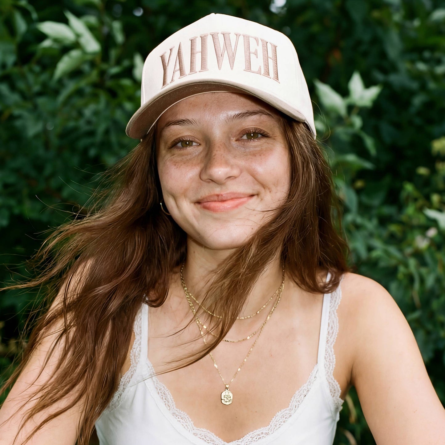 C.C YAHWEH Letter Embroidered on Brim Two Tone Trucker Hat